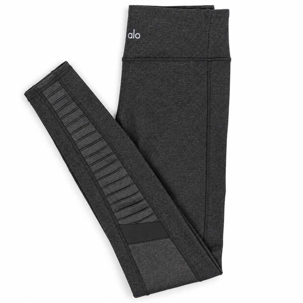 Alo Yoga Moto Leggings Womens XS Gray Quilted Panels Moto Style Yoga Pants
